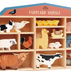 Tender Leaf Farmyard Animals – 13 Wooden Country Farm Figurines With A Display Shelf
