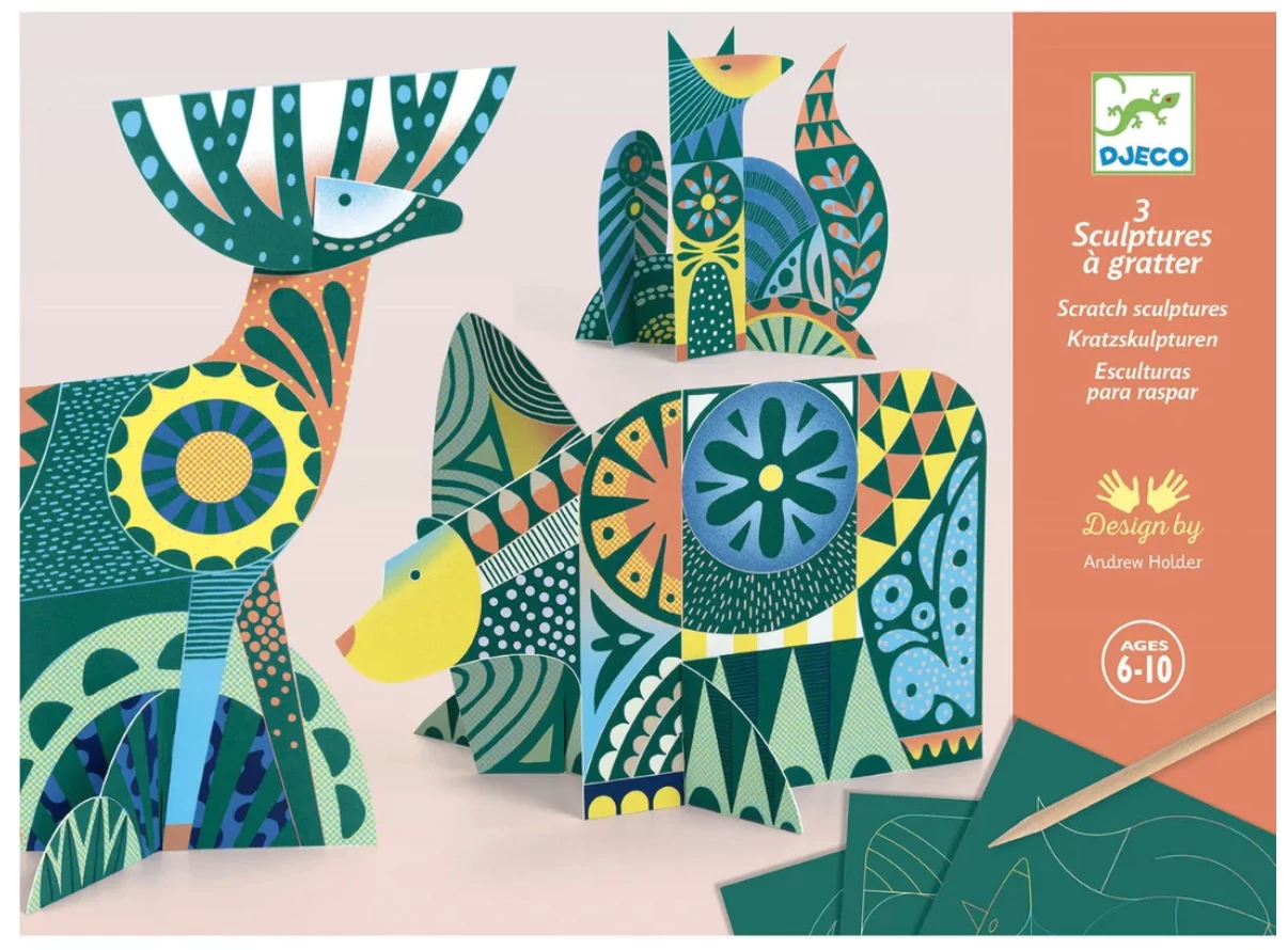 Djeco Folk Animals Scratch Sculptures 1 Djeco Folk Animals Scratch Sculptures