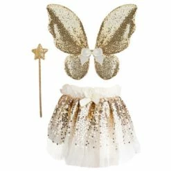 Great Pretenders Gracious Gold Sequined Skirt, Wand & Wings Size 4-6